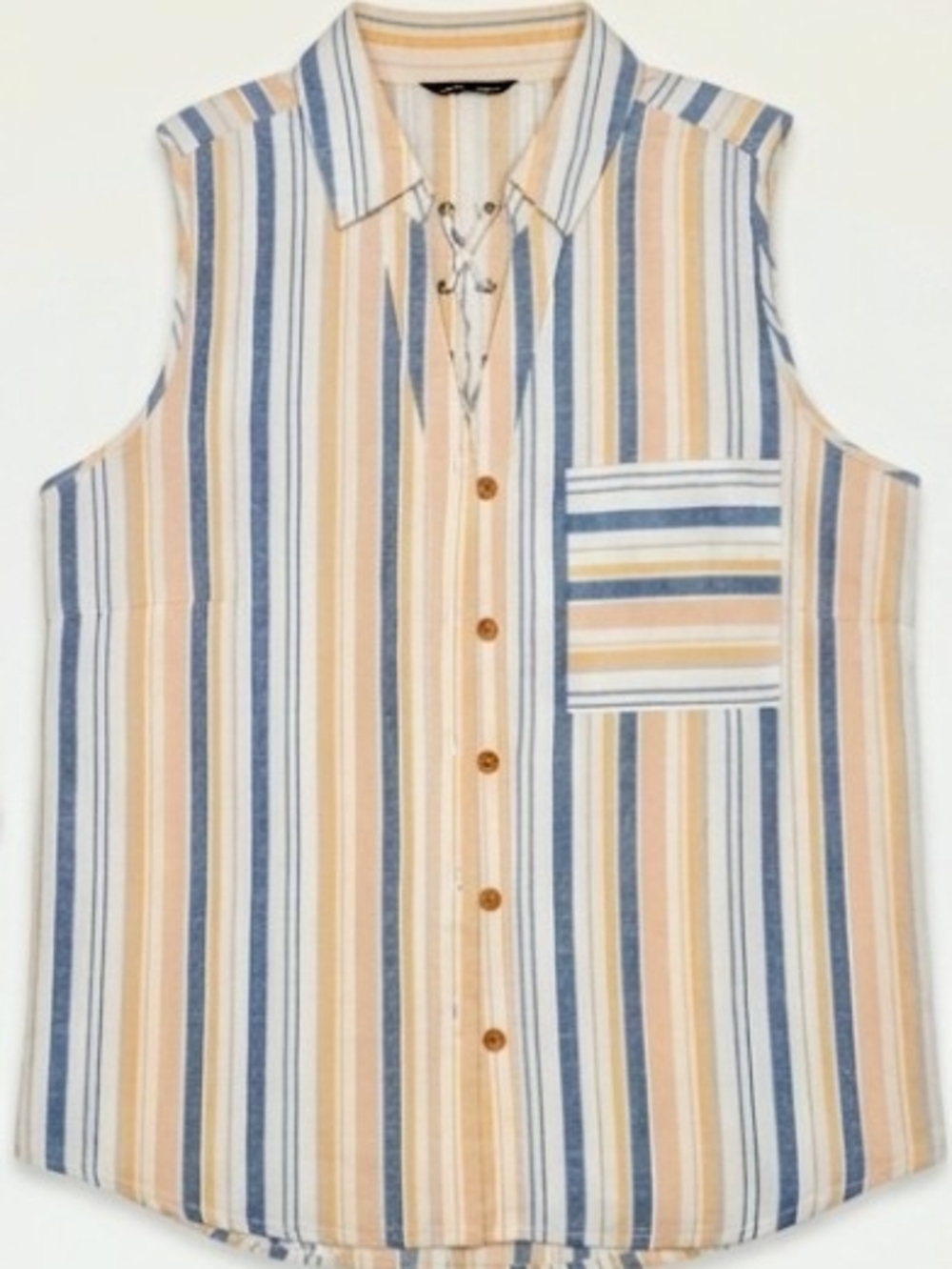 Unique Spectrum Blue, Yellow & White Striped Sleeveless Top